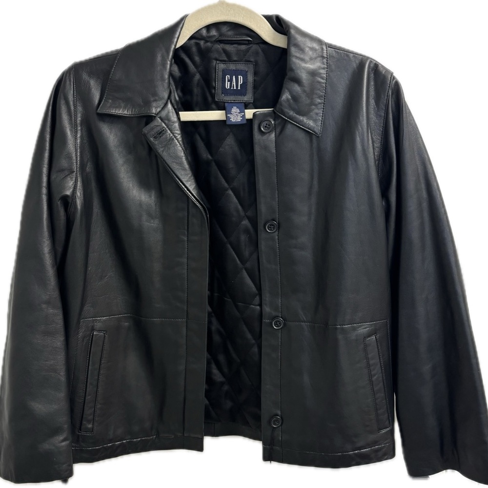 GAP Black Leather Blazer with Quilted Interior